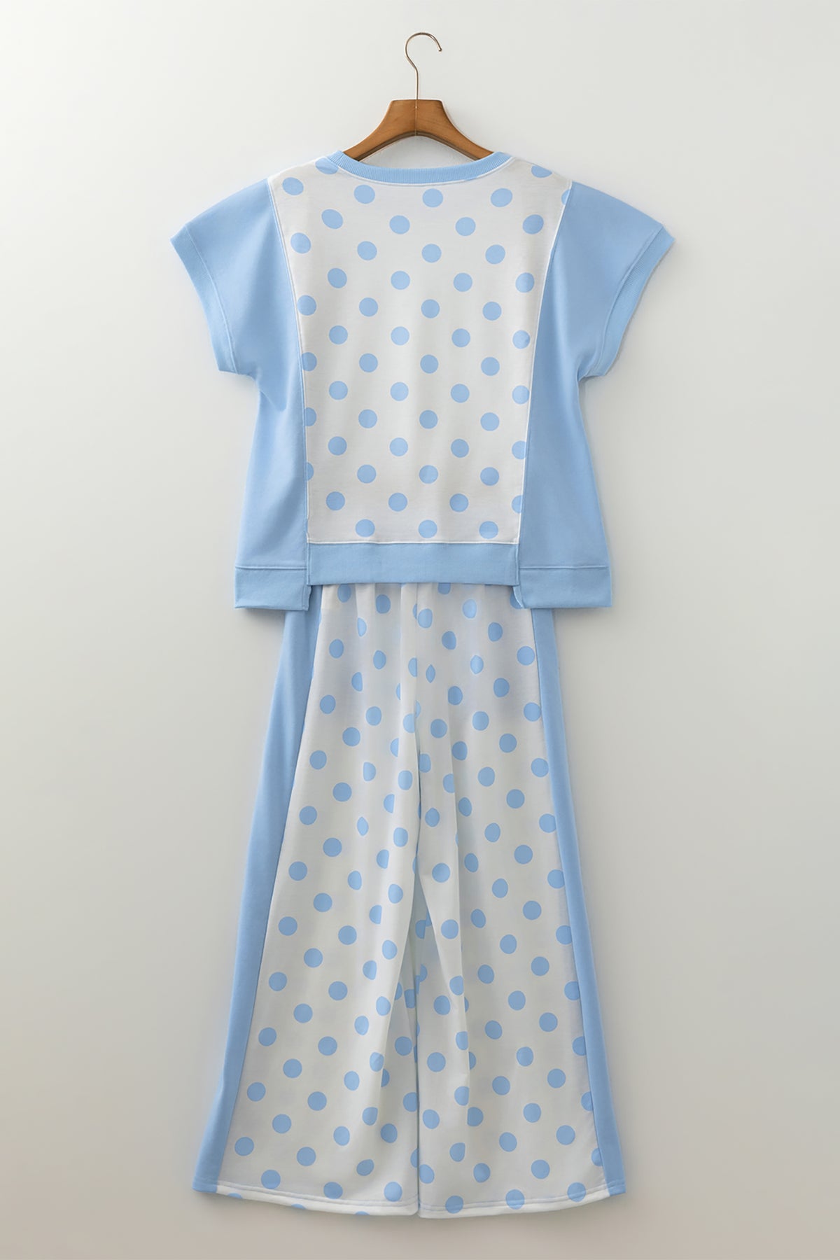 Pink Color Block Patchwork Polka Dot Wide Leg Pant Set
