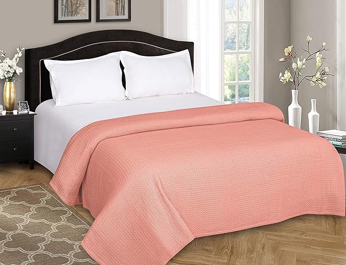 BELIZZI HOME 100% Cotton Bed Blanket, Breathable Bed Blanket Full Queen Size, Cotton Thermal Blankets Full Queen, Perfect for Layering Any Bed for All Season, Peach