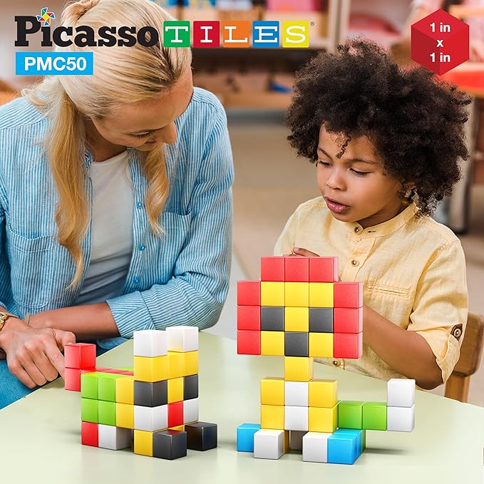 Picasso Cubes Kids Pixel 1” Magnetic Puzzle Cube Mix & Match w/Free Ideabook Sensory Toys STEAM Learning Building Block Magnets Construction Toy Set Stacking Magnet Creative Kit