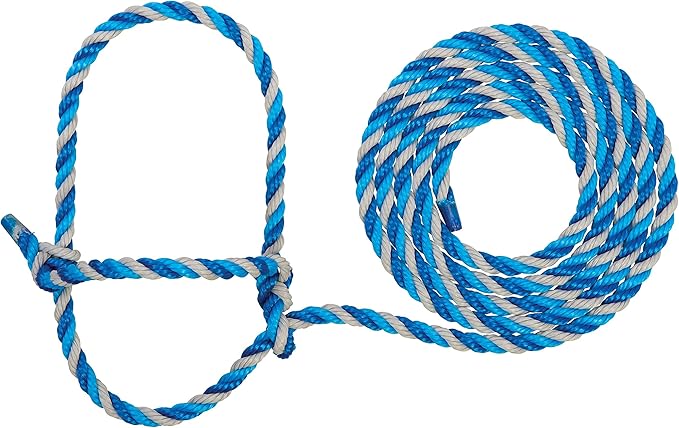 Weaver Leather Livestock Cattle Poly Rope Halter Dark Blue/Turquoise/Gray