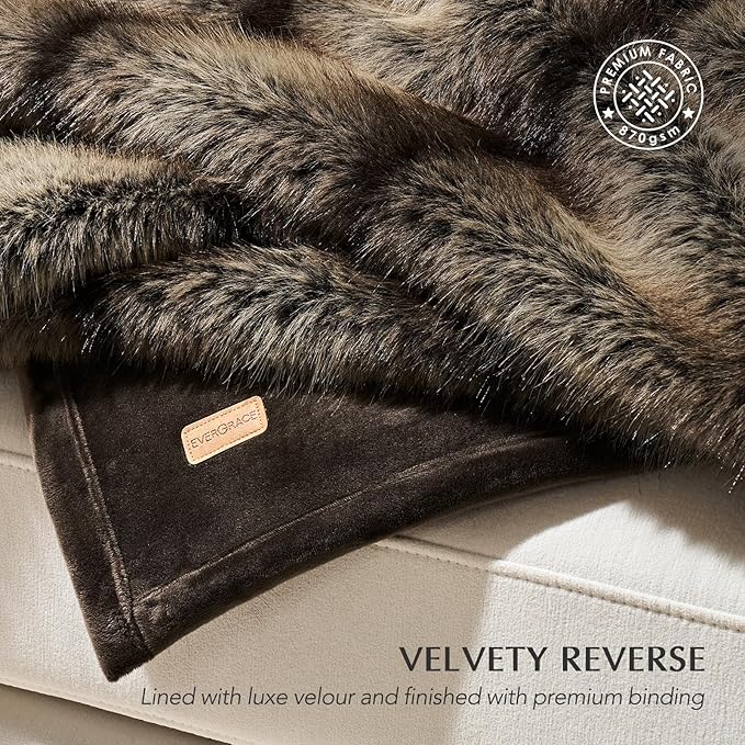 Luxury Faux Fur Throw Blanket, Soft Fluffy Faux Mink Blankets for Bed, Couch, Sofa, Thick Cozy Plush Warm Fur Throws with Reversible Velvet, Ombré Sable Brown, 60"x80"