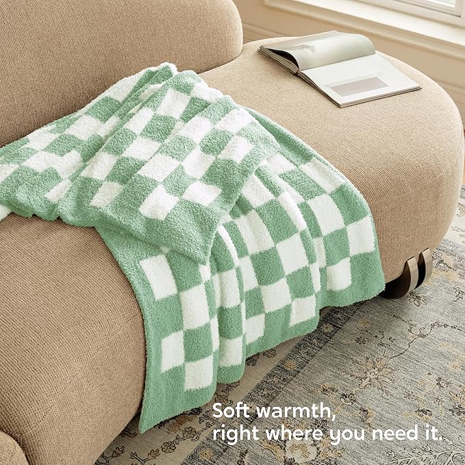Joiedomi Throw Blanket for Couch, Sage Green Checkered Knitted Blankets Gifts for Women Mom Girls, Cozy Cute Soft Throw Home Room Decor Aesthetic Women Mothers Birthday Gifts 50x70 Inches