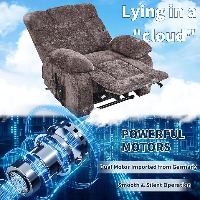 Lay Flat Recliner with Vibration Massage and Lumbar Heating, 26" Wide Recliner with Infinite Position and 2 Remote Controls, Soft Chenille Lift Chair for Living Room, Chocolate