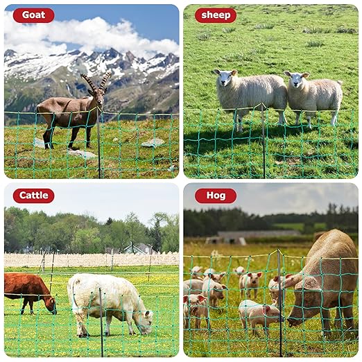 Electric Fence Netting, 164'L x 47.2" H Electric Chicken Fence Kit for Livestock, Farms, Backyards, Garden, Assembled Double Spiked Portable Electric Poultry Farm Fence