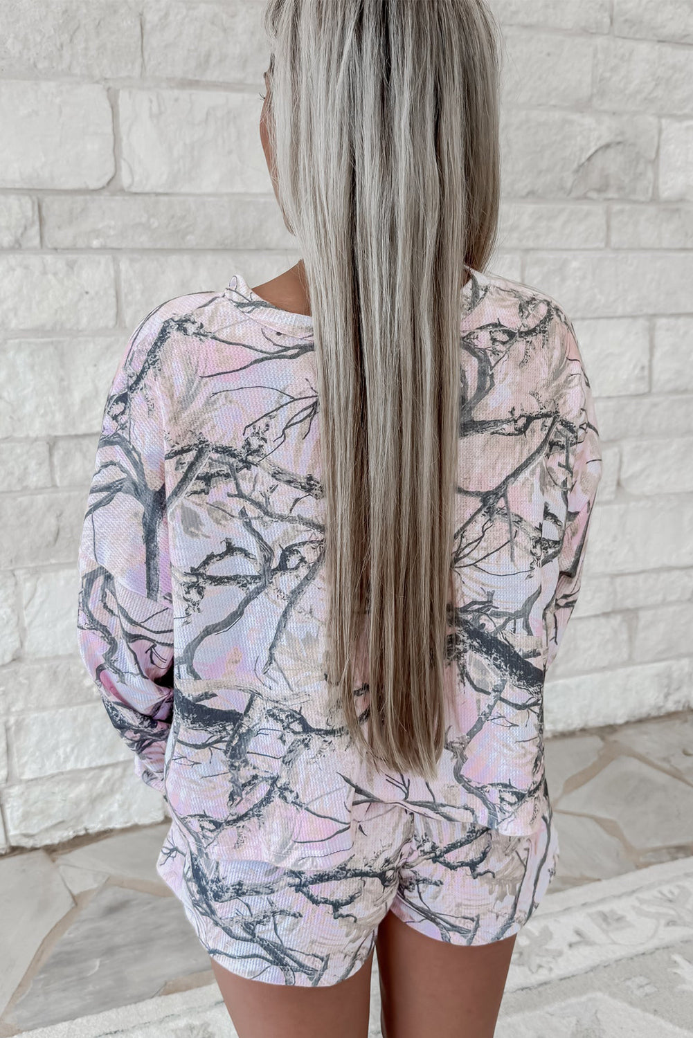 Pink Camo Henley Top and Short Set