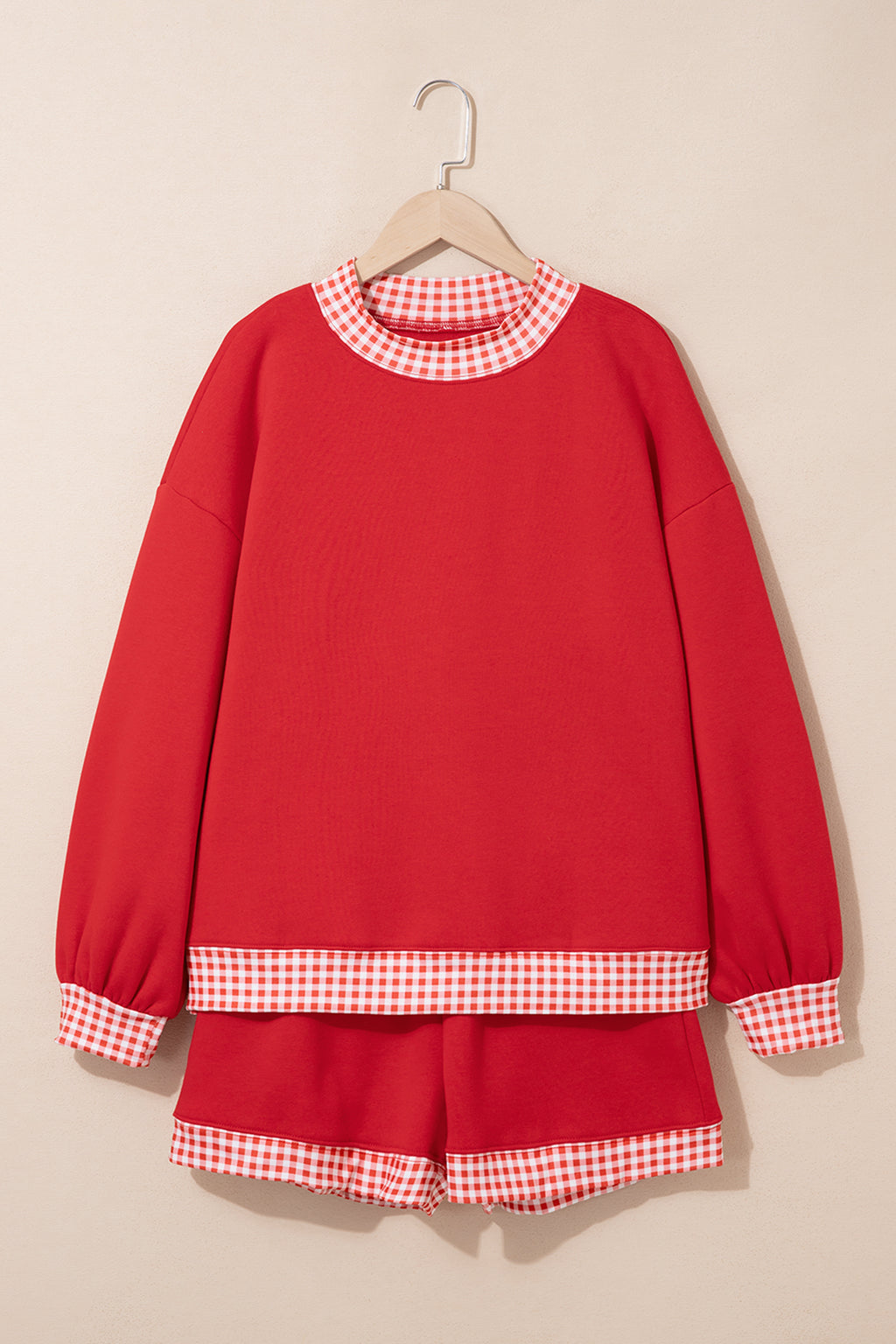 Racing Red Polka Dot Trim Baggy Pullover 2pcs Short Set