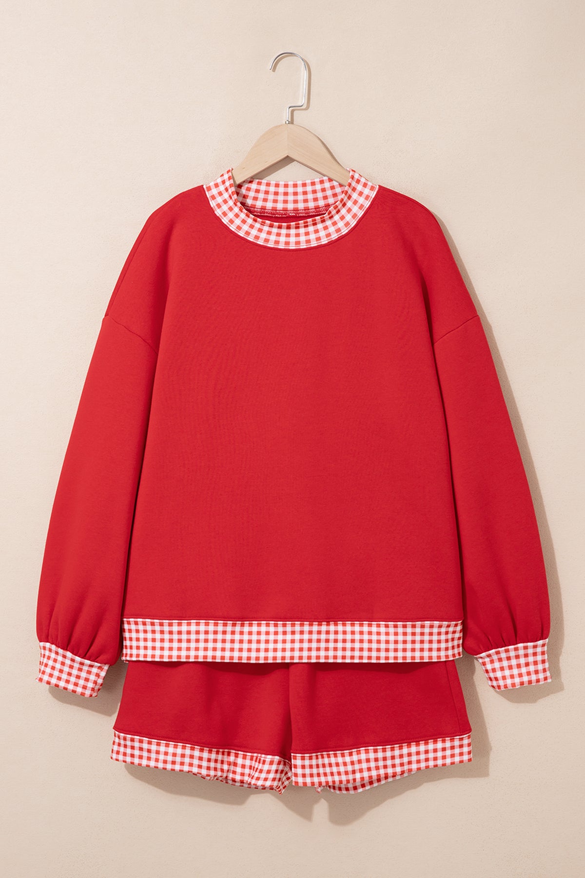 Racing Red Polka Dot Trim Baggy Pullover 2pcs Short Set