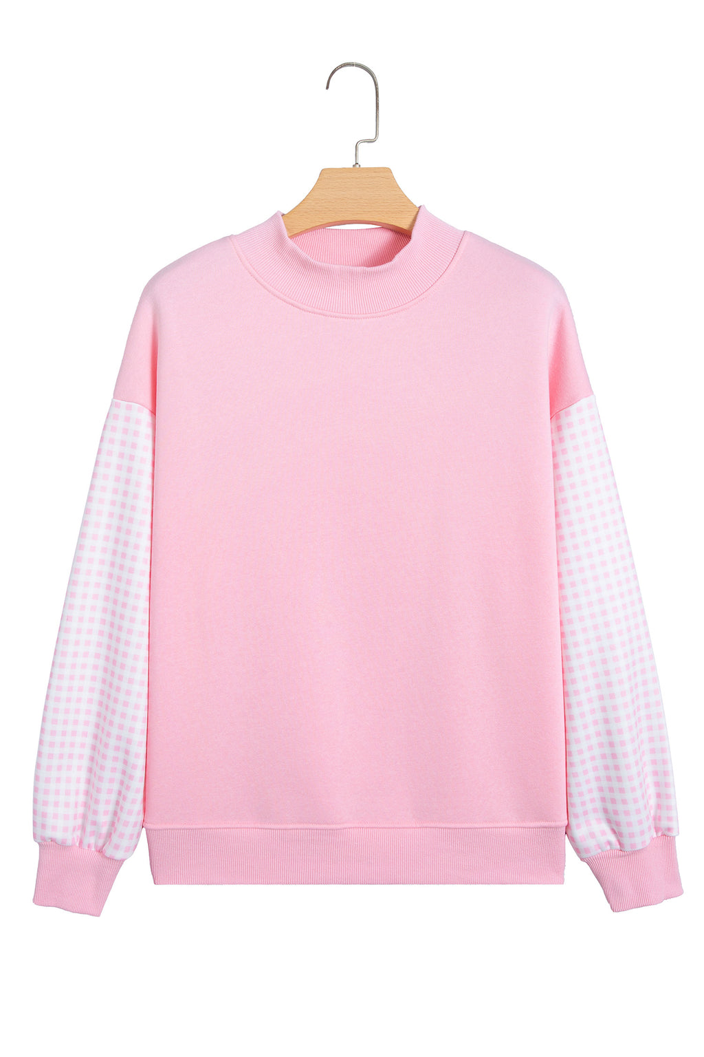 Black Plaid Sleeve Colorblock Loose Tunic Sweatshirt