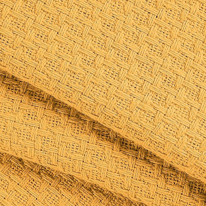 BELIZZI HOME 100% Cotton Bed Blanket, Breathable Bed Blanket King Size, Cotton Thermal Blankets King, Perfect for Layering Any Bed for All Season, Mustard Yellow