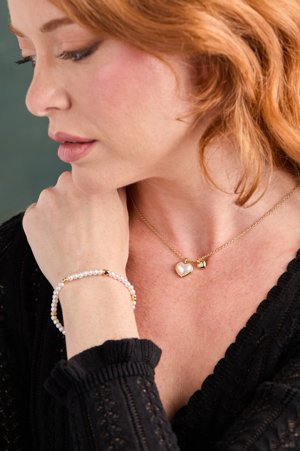 Heart and Pearl Stretch Bracelet