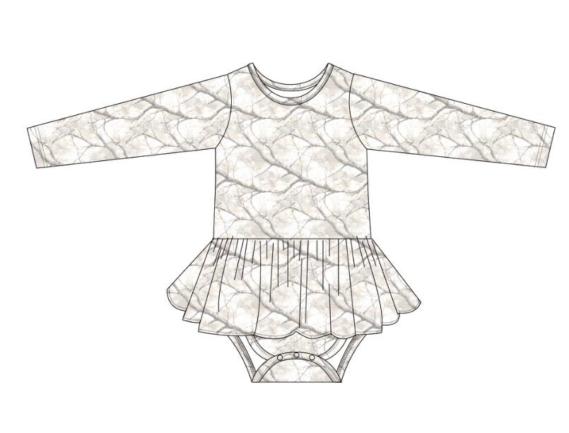 Whiteout: Long Sleeve Bodysuit Twirl Dress