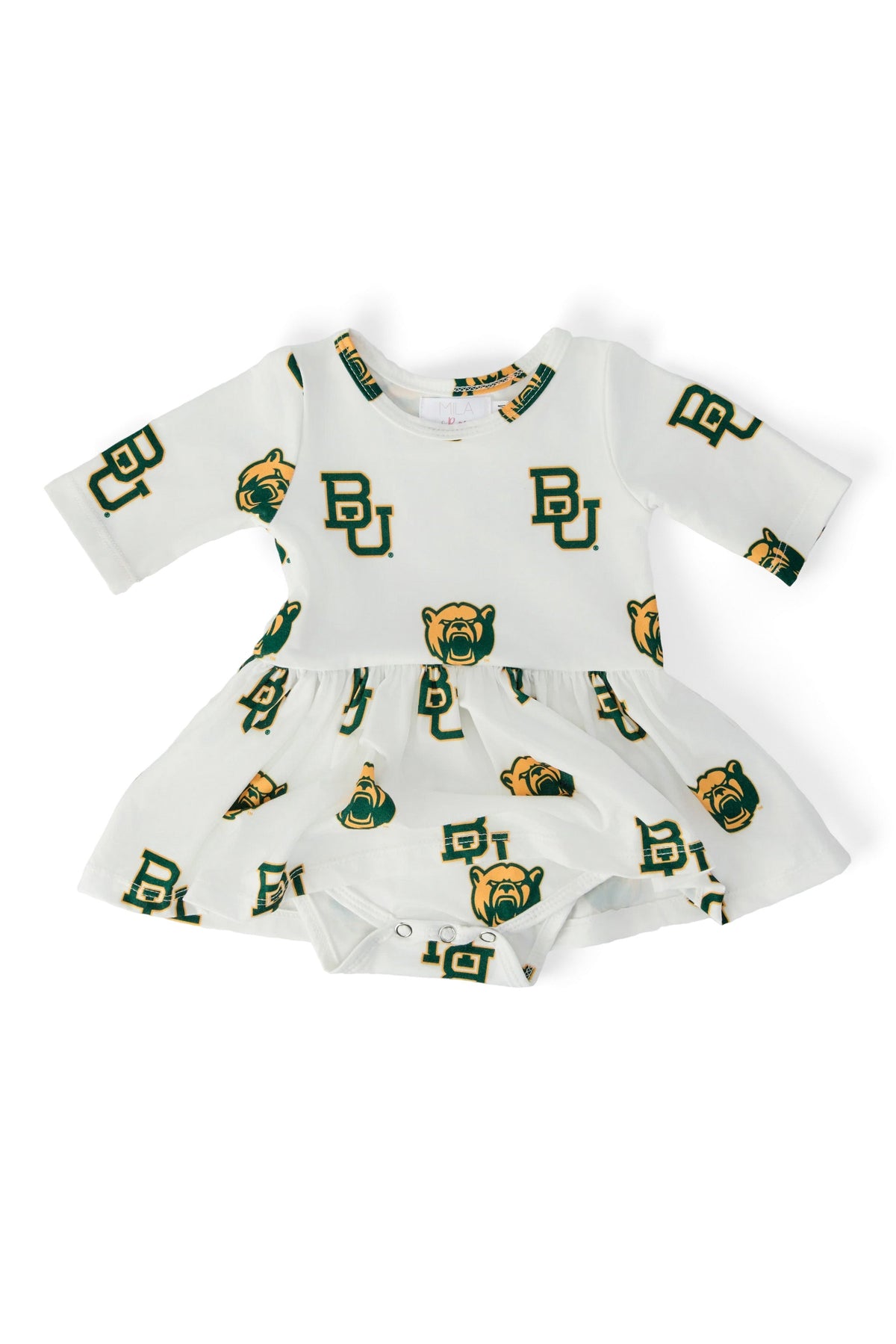 Baylor White Bear 3/4 Sleeve Twirl Bodysuit