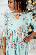 Believe in Your Elf 3/4 Sleeve Ruffle Twirl Dress