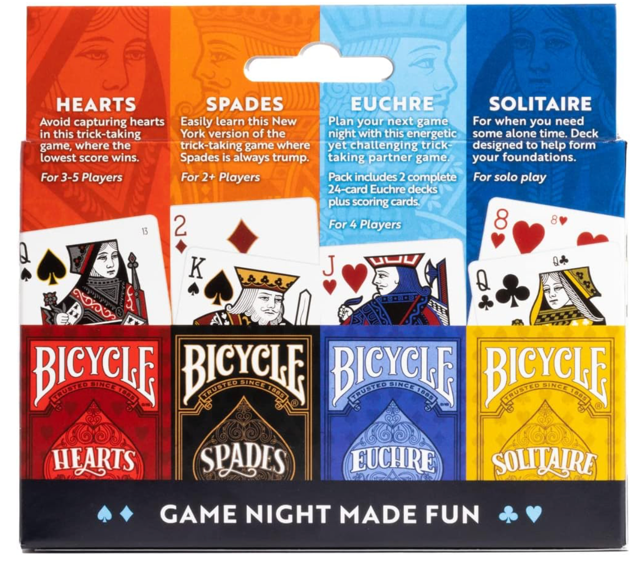Bicycle Games Made Fun (4 pack — Hearts, Spades, Euchre, Solitaire)