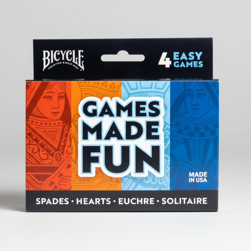Bicycle Games Made Fun (4 pack — Hearts, Spades, Euchre, Solitaire)