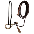 Tahoe 5/8" Rawhide Tan Bosal Mecate Set with Basket-Tooled Leather Hanger with 23 Ft Dark Brown Rope Mecate & Horsehair Tassel - 1 Year Warranty