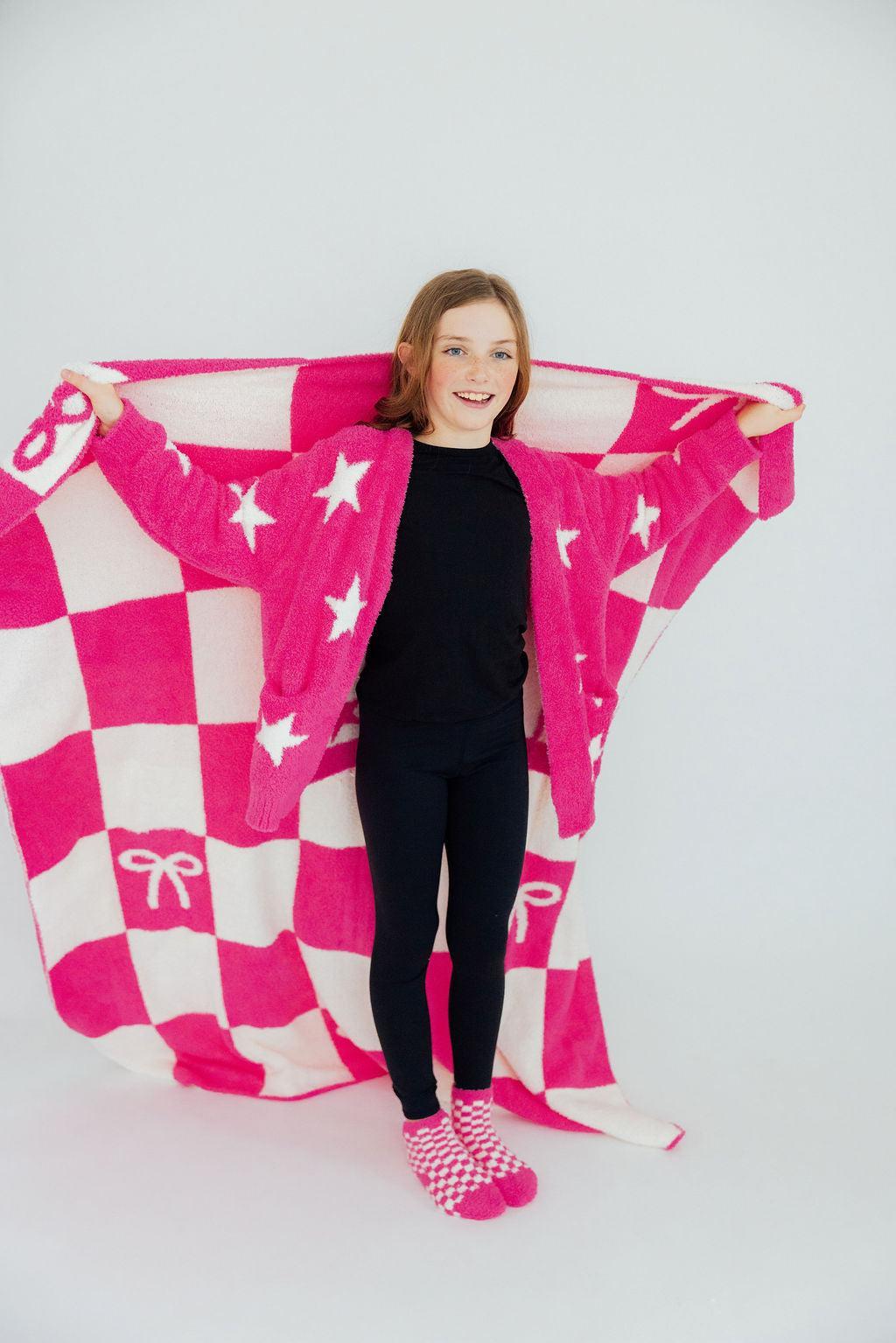 Bright Pink Checker Cozy Socks