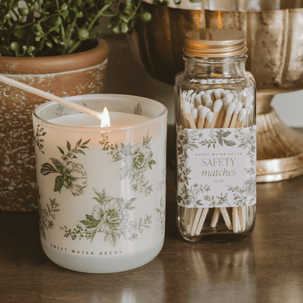 Green Floral Soy Candle - White Translucent Tinted Glass Jar - 12 oz (Lavender and Sage)