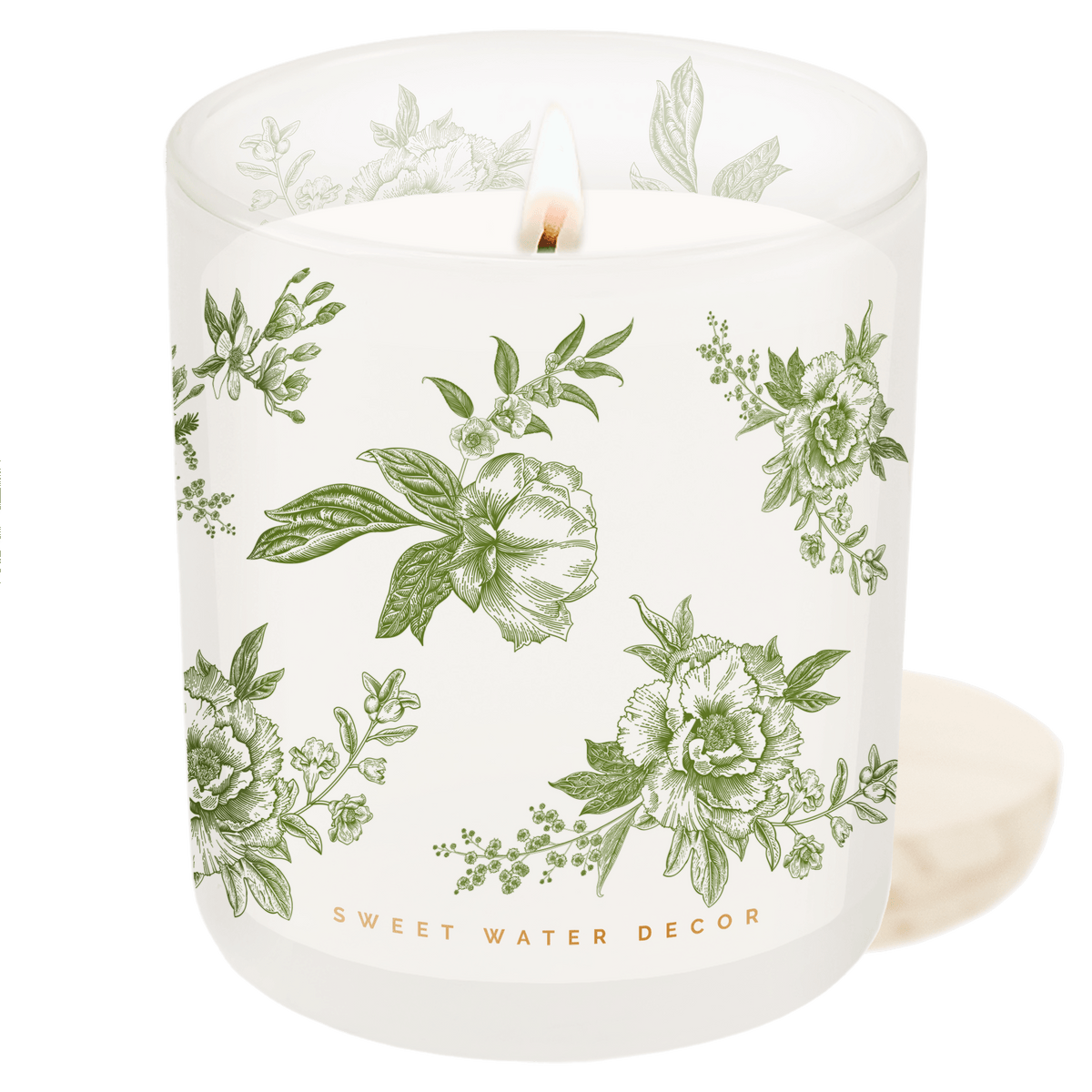 Green Floral Soy Candle - White Translucent Tinted Glass Jar - 12 oz (Lavender and Sage)