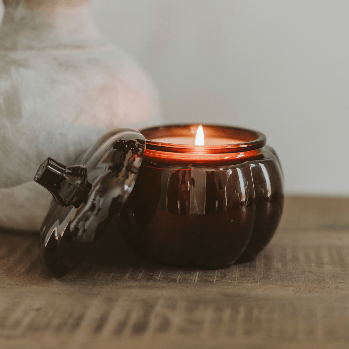Hello Fall Soy Candle - Amber Glass Pumpkin Jar - 20 oz