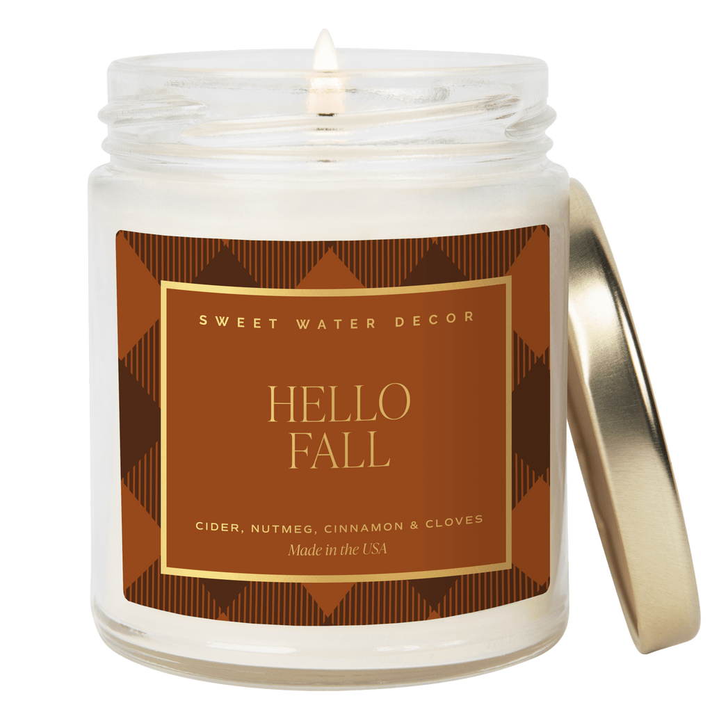 Hello Fall Soy Candle - Patterned 9 oz - Clear Jar