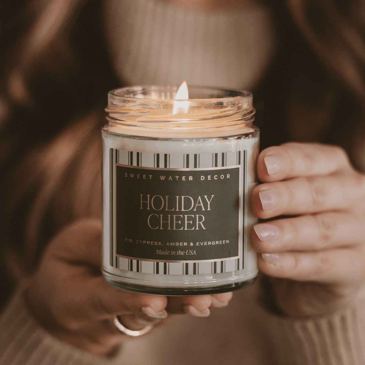 Holiday Cheer Soy Candle - 9 oz Patterned Clear Jar