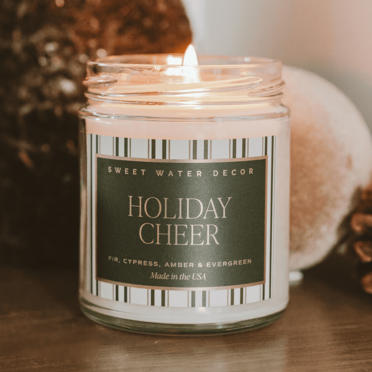 Holiday Cheer Soy Candle - 9 oz Patterned Clear Jar
