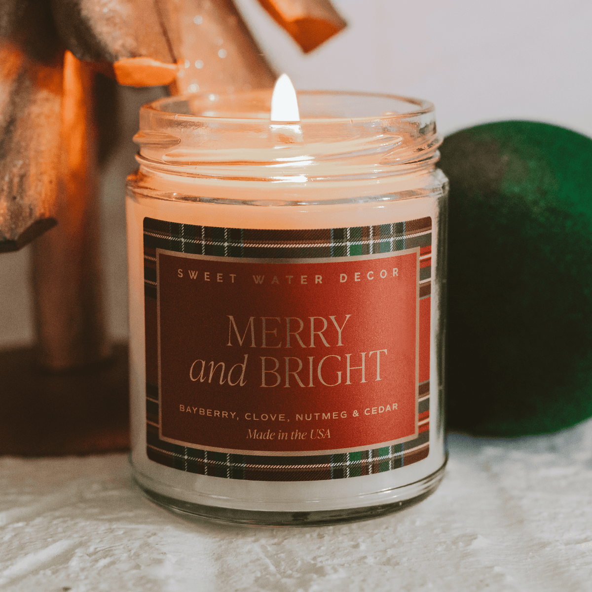 Merry and Bright Soy Candle - Patterned Clear Jar - 9 oz