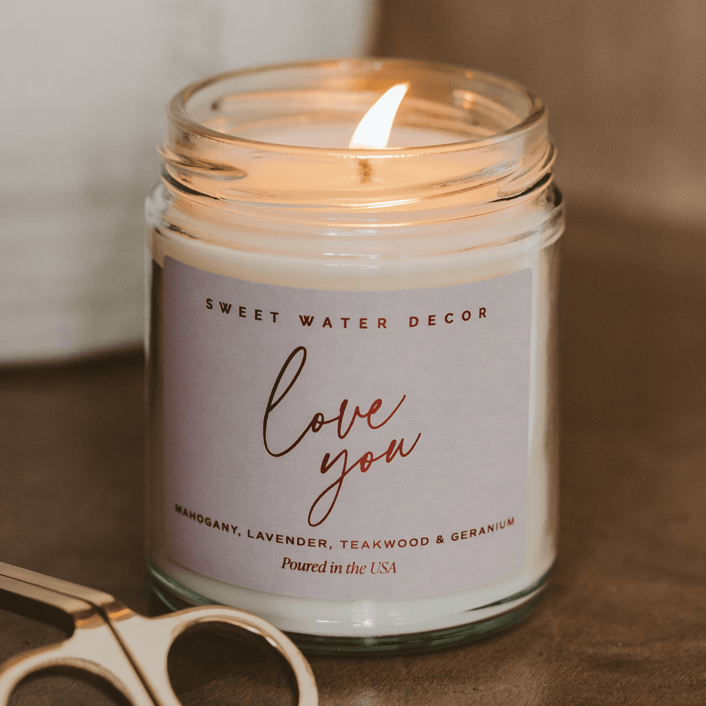 Love You Soy Patterned Candle - Clear Jar - 9 oz