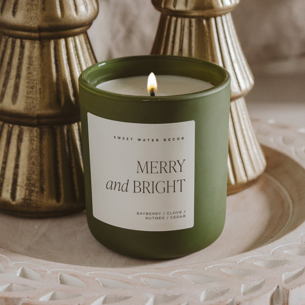 Merry and Bright Soy Candle - Olive Matte Jar - 15 oz