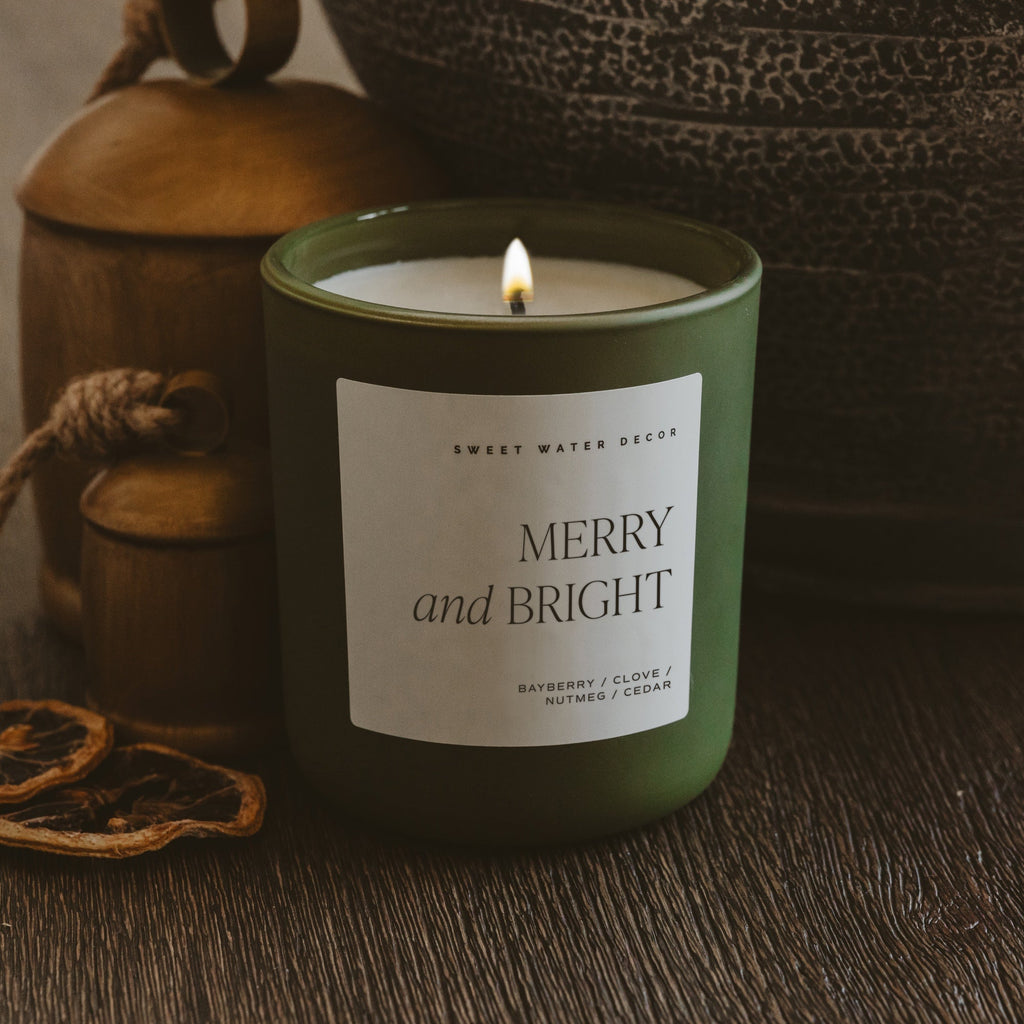 Merry and Bright Soy Candle - Olive Matte Jar - 15 oz