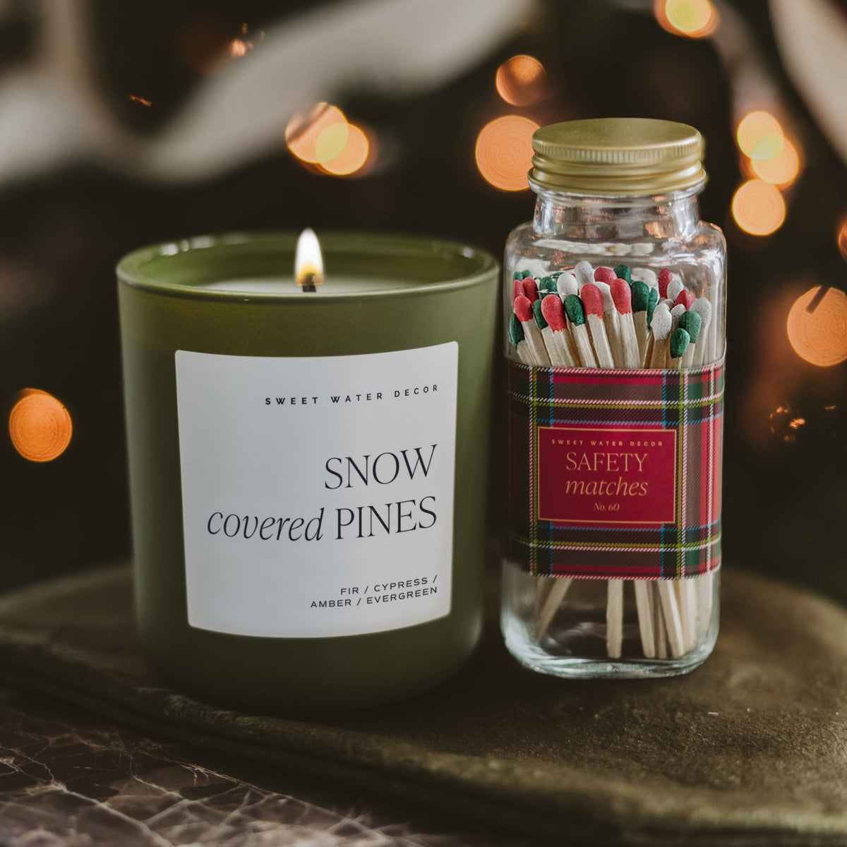 Snow Covered Pines Soy Candle - Olive Matte Jar - 15 oz
