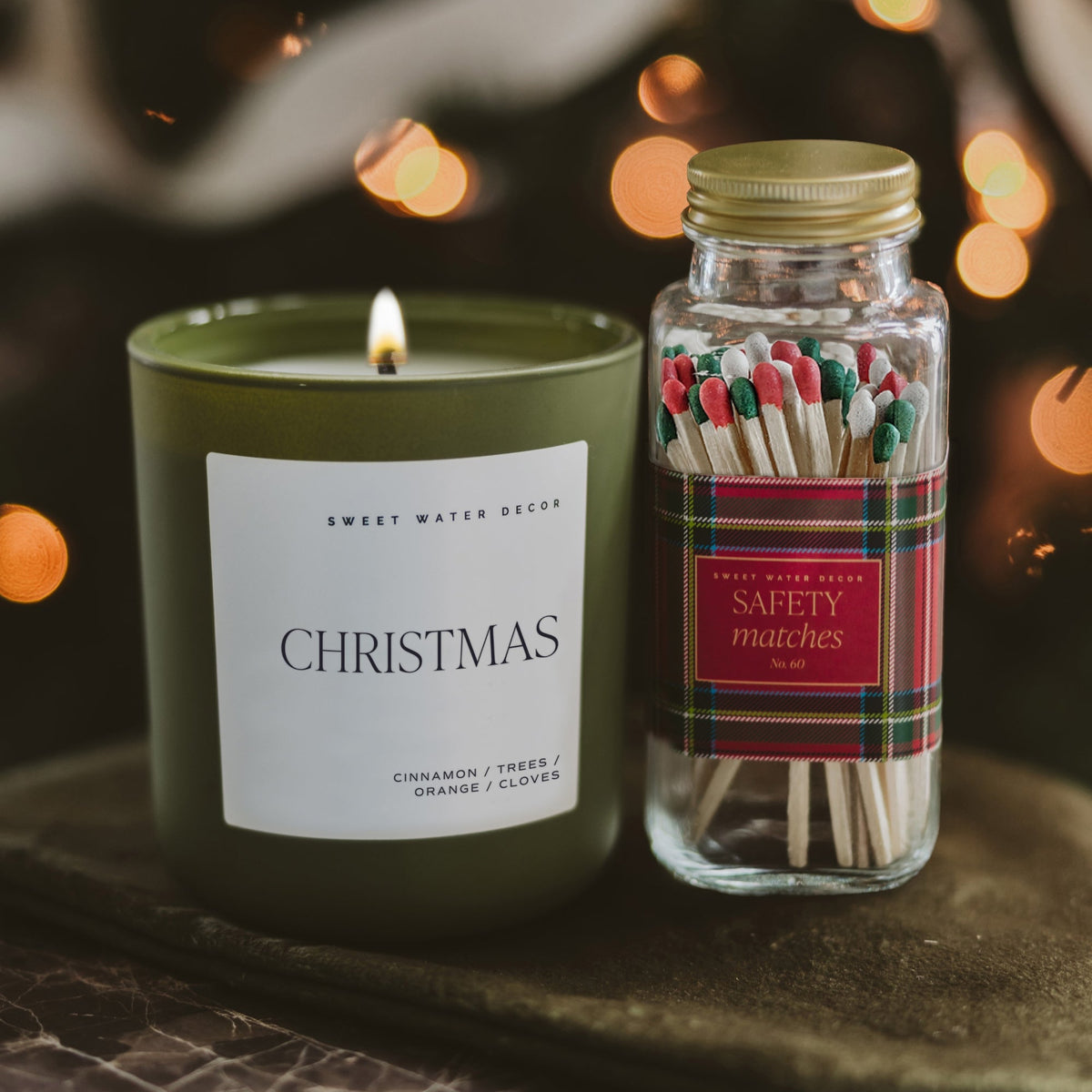 Christmas Soy Candle - Olive Matte Jar - 15 oz