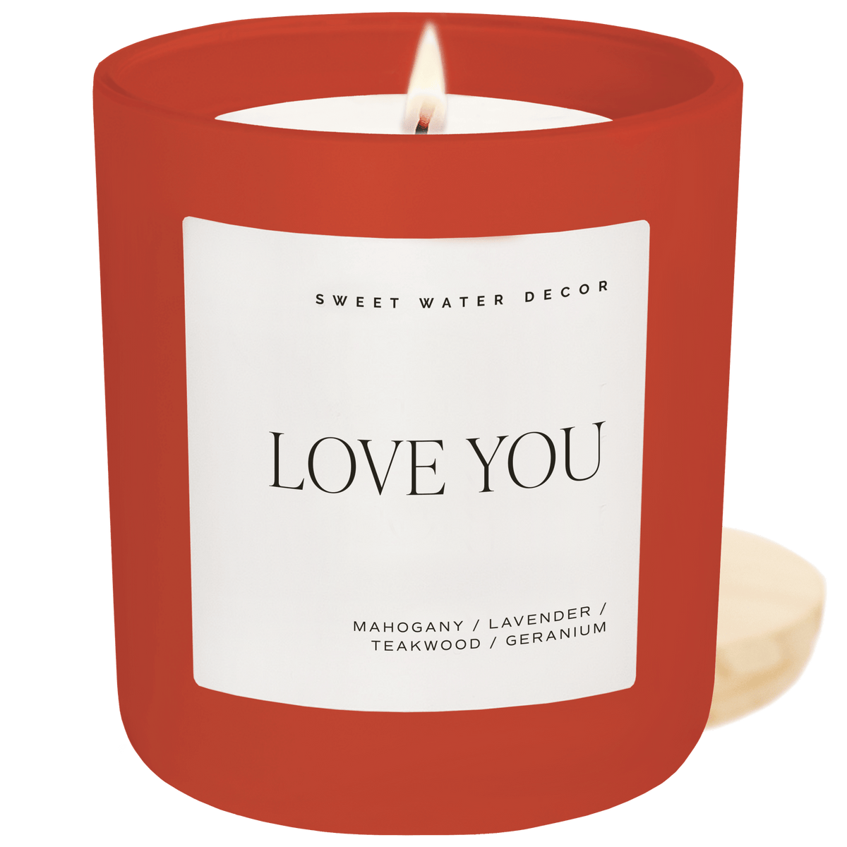 Love You Soy Candle - Red Matte Jar - 15 oz (Driftwood and Mahogany)