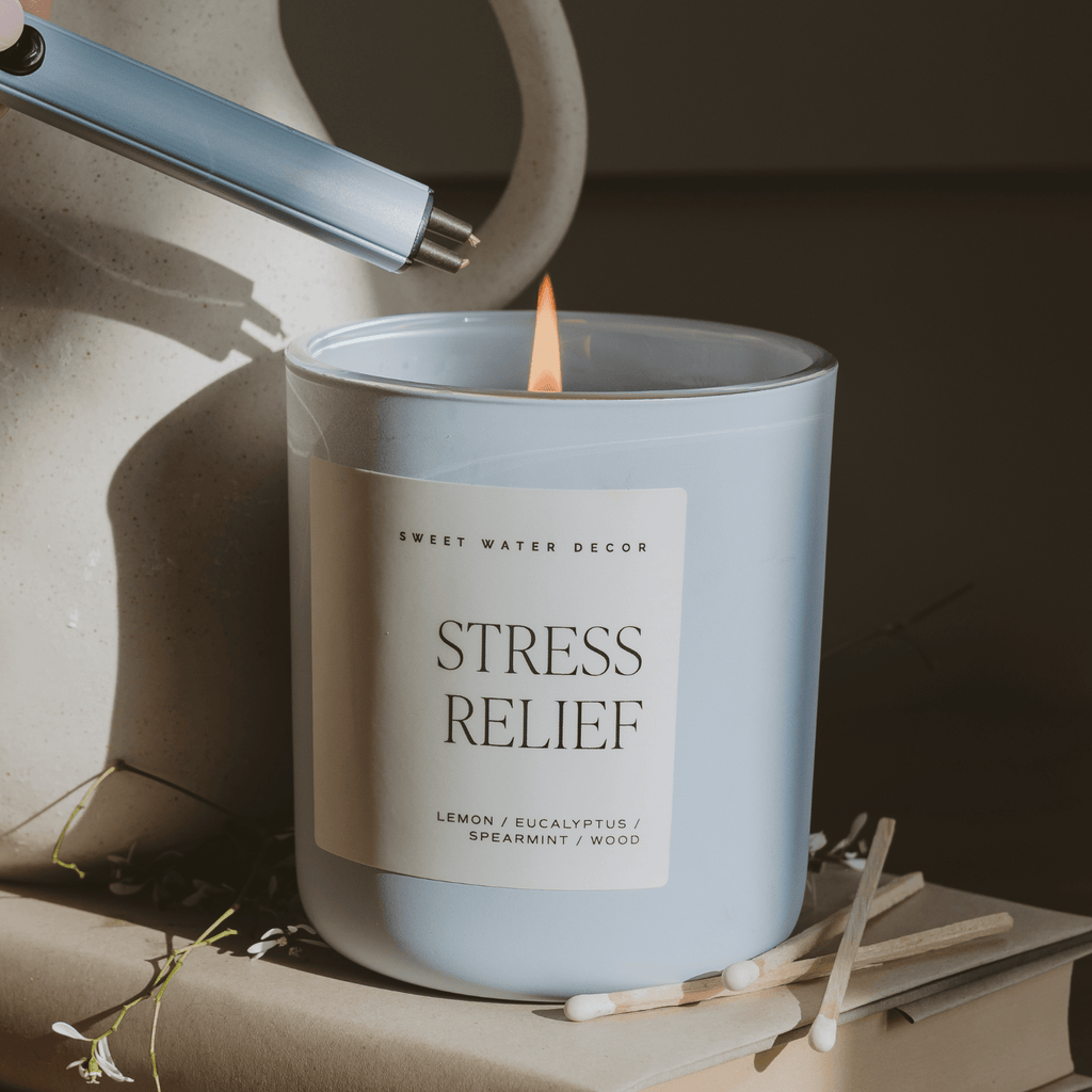 Stress Relief Soy Candle - Blue Matte Jar - 15 oz