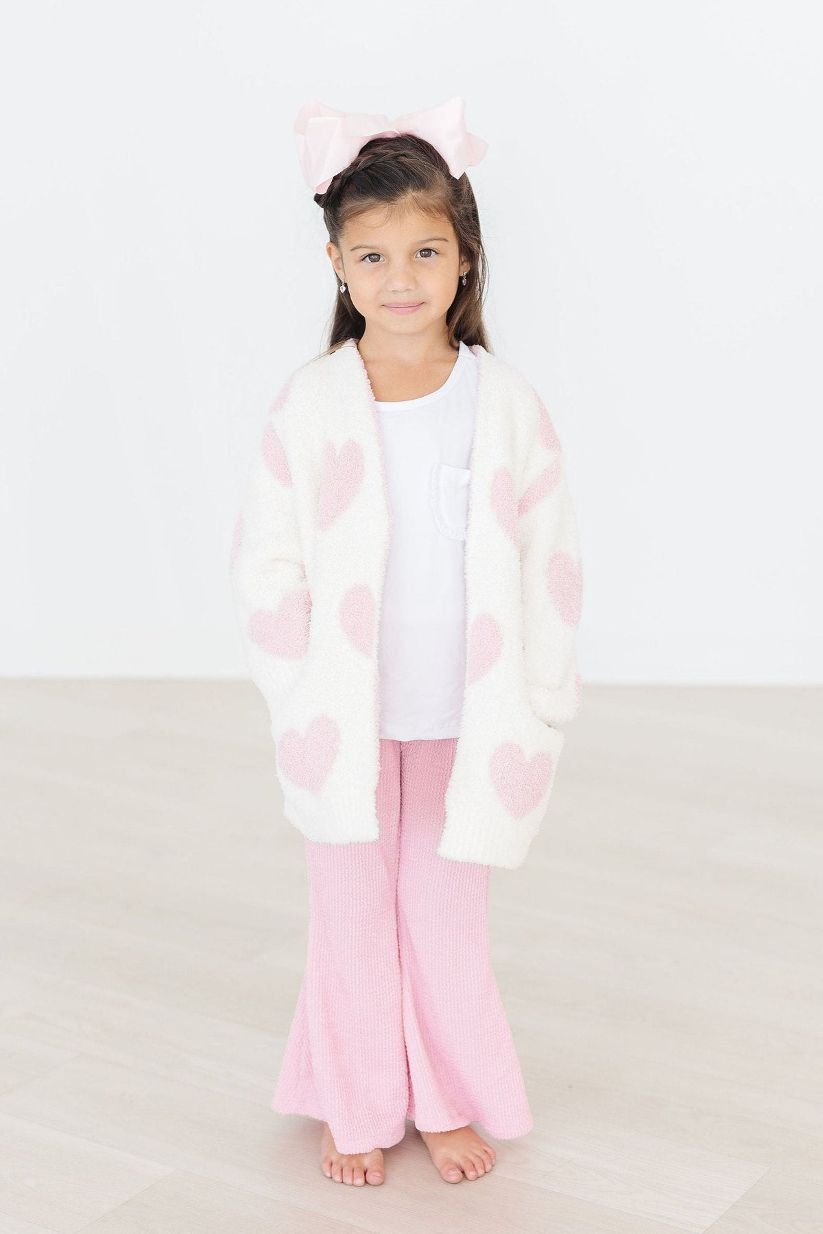 Coconut/Light Pink Heart Cozy Cardigan