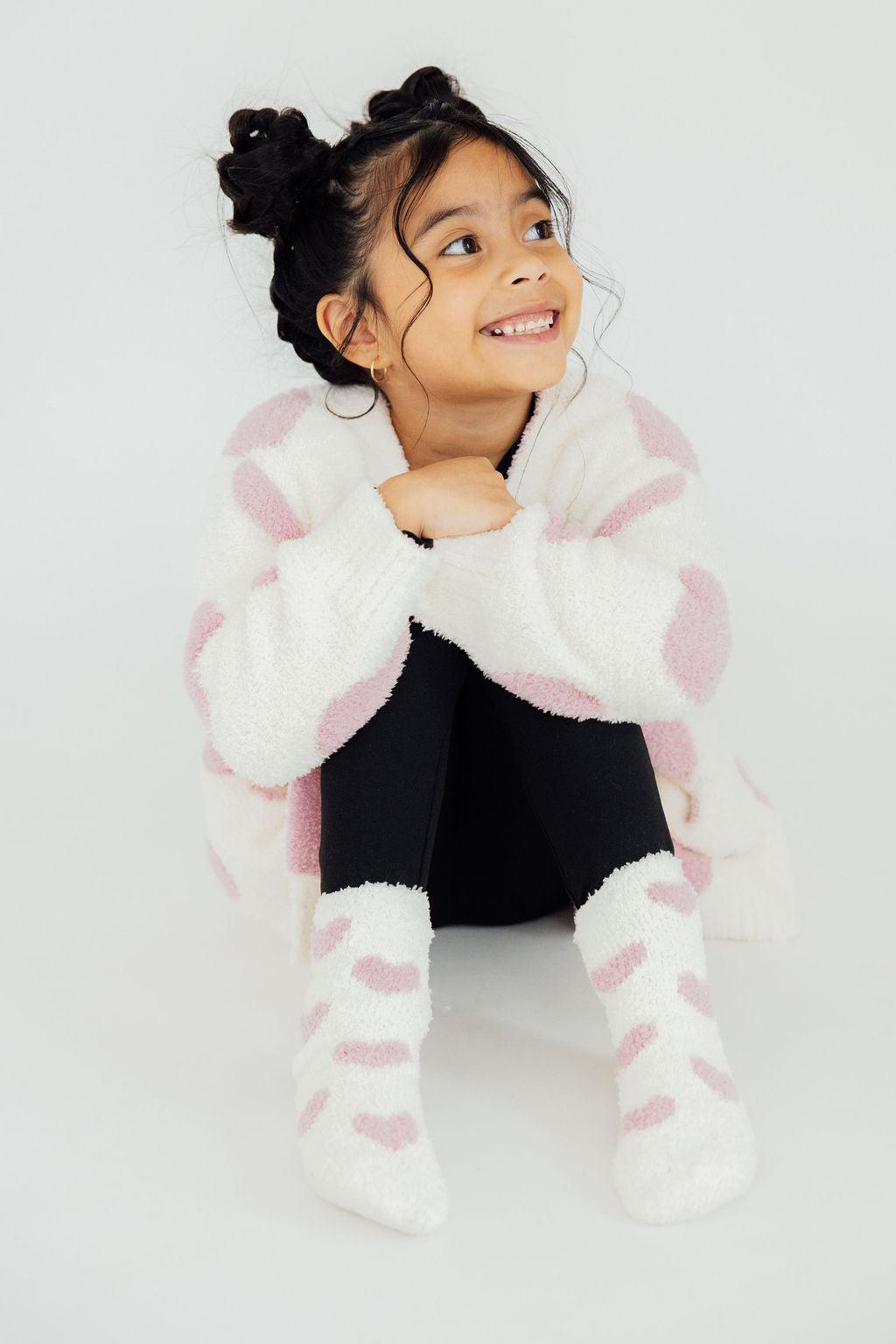 Coconut/Light Pink Heart Cozy Cardigan