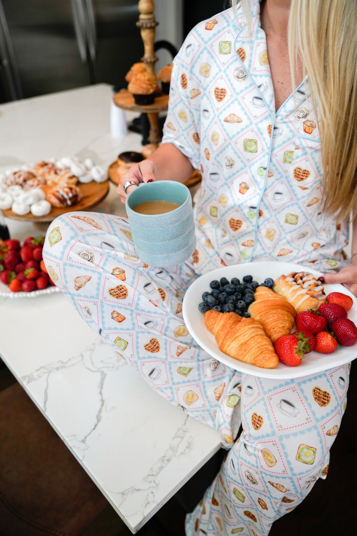 Blue Breakfast - Short Sleeve + Pant Pajama Set