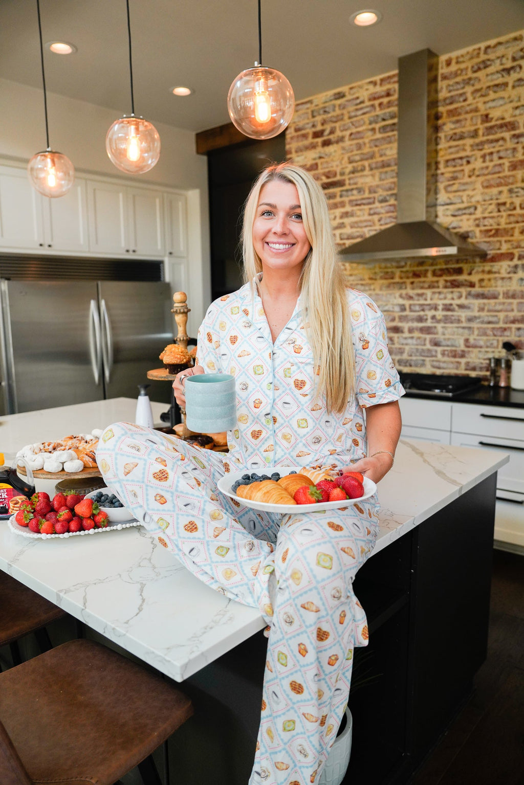 Blue Breakfast - Short Sleeve + Pant Pajama Set