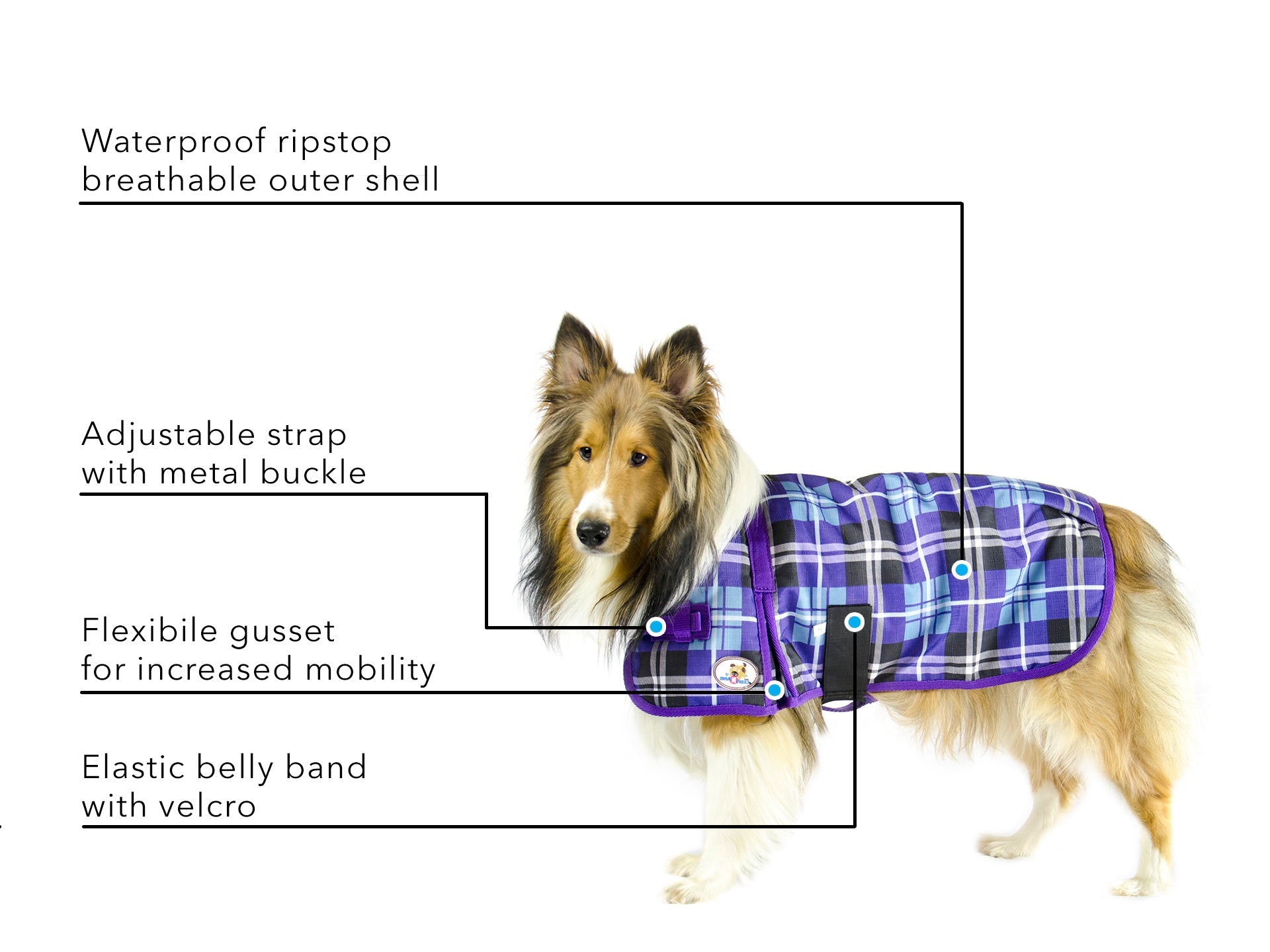 Derby Originals Ruff Pup Arctic Purple Plaid Dog Coat – 1200D Waterproof Ripstop, 150g Insulated Winter Jacket, Breathable 3-Layer Design, Adjustable Fit, 2-Year Warranty