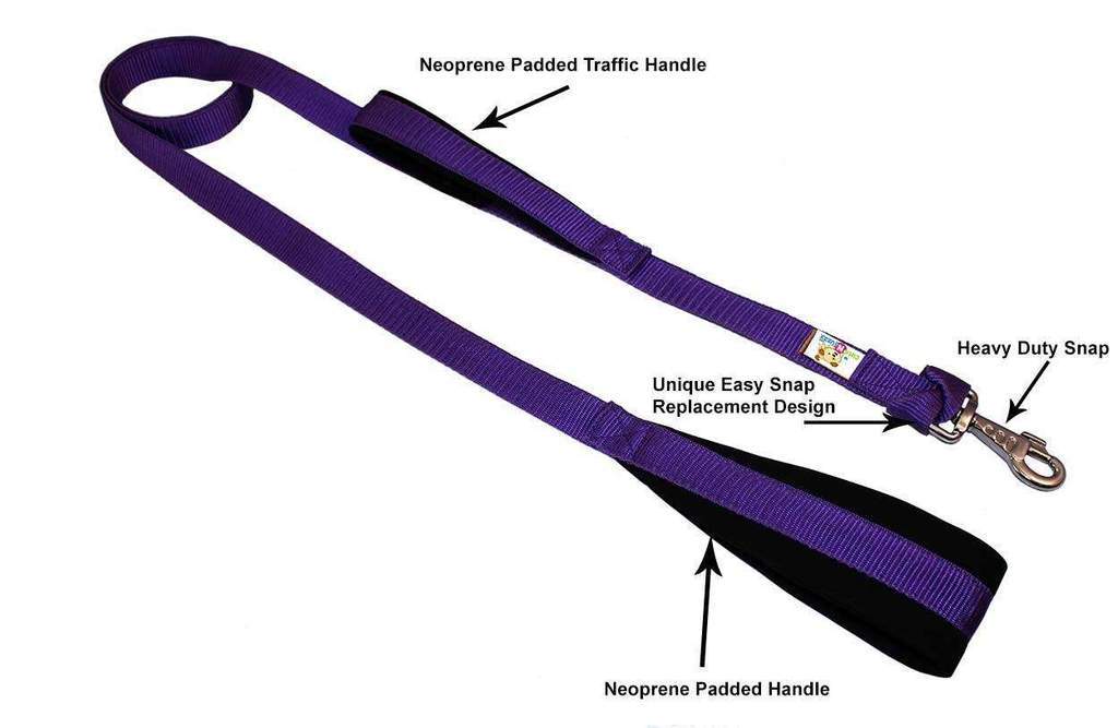 Padded Double Handle Dog Leash w Warranted Snap Design 3/4" x 6'