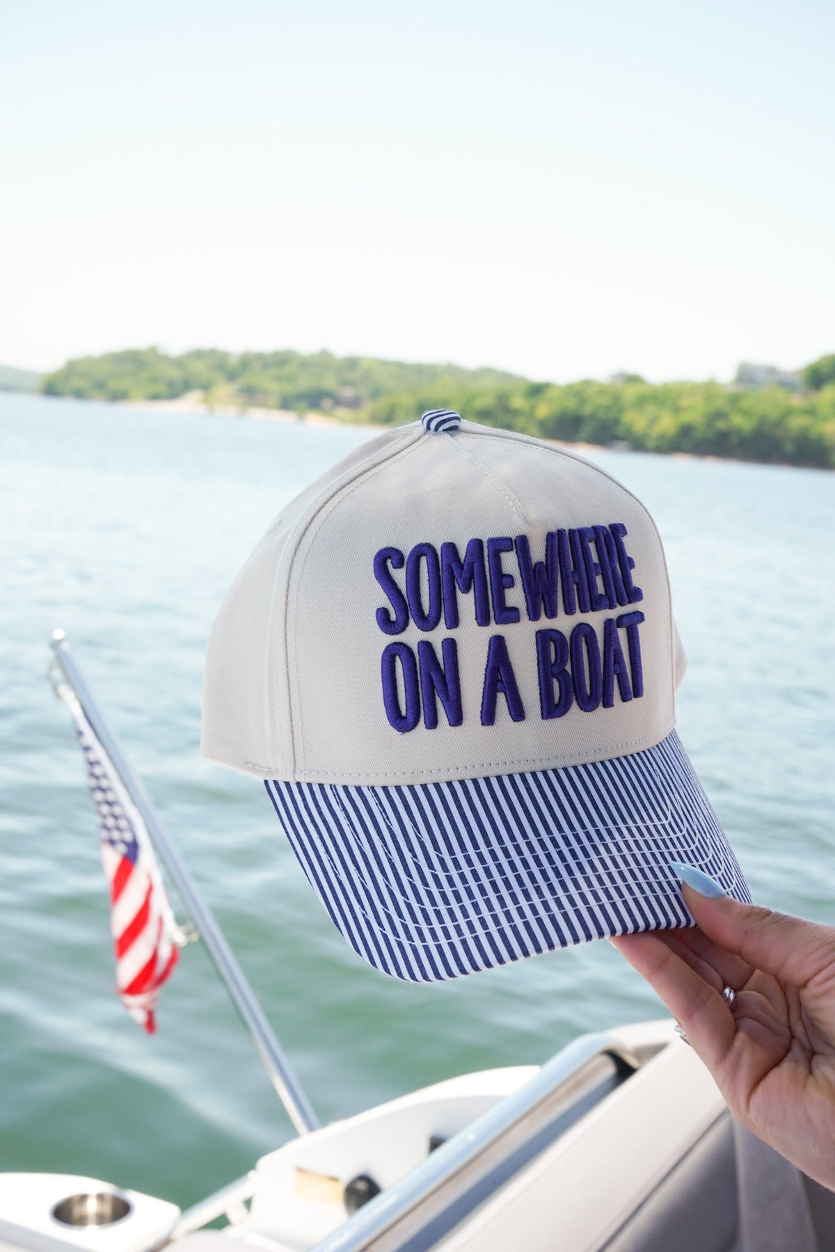 Somewhere On A Boat - Navy Stripe Trucker Hat