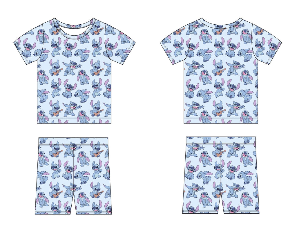 Blue Mischief (Ribbed): Short & Tee