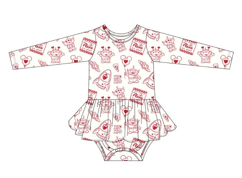Pizza My Heart: Long Sleeve Bodysuit Twirl Dress