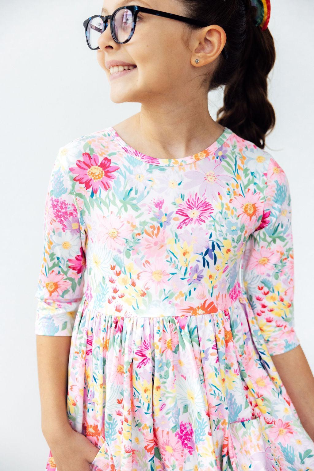 Field of Flowers 3/4 Sleeve Pocket Twirl Dress