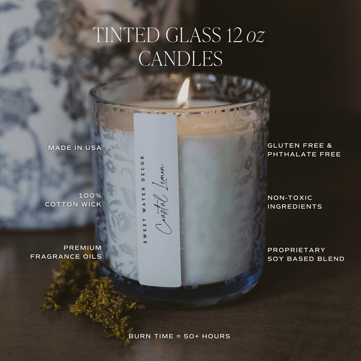 Salt and Sea Soy Candle - Blue Tinted Glass Jar - 12 oz