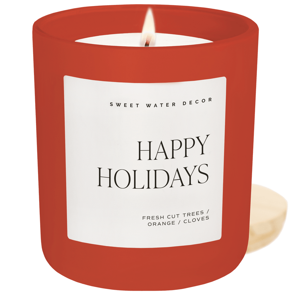 Happy Holidays Soy Candle - Red Matte Jar - 15 oz (Christmas)
