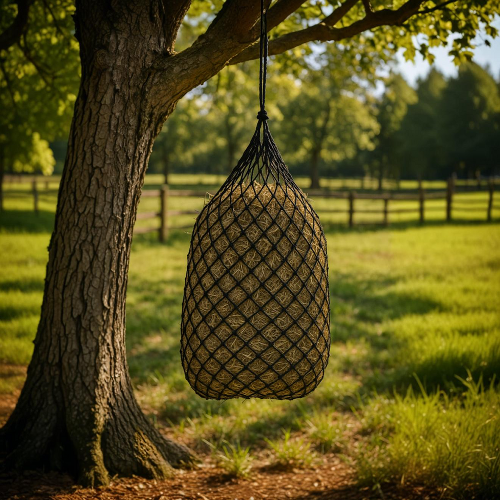 Paris Tack Knotless Ultra Slow Feed Hay Nets – 56” Long, Set of 2, 1.5” Holes, Soft on Muzzles, Durable Nylon, Holds 5–7 Flakes, Easy Hang Strap