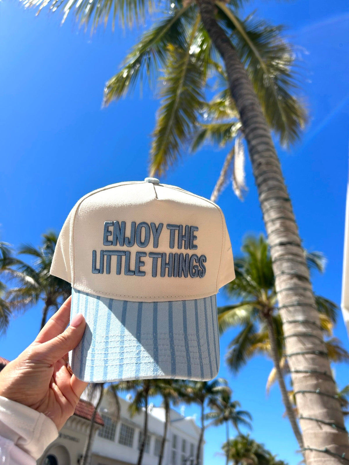Enjoy the Little Things - Blue Stripe Vintage Trucker Hat
