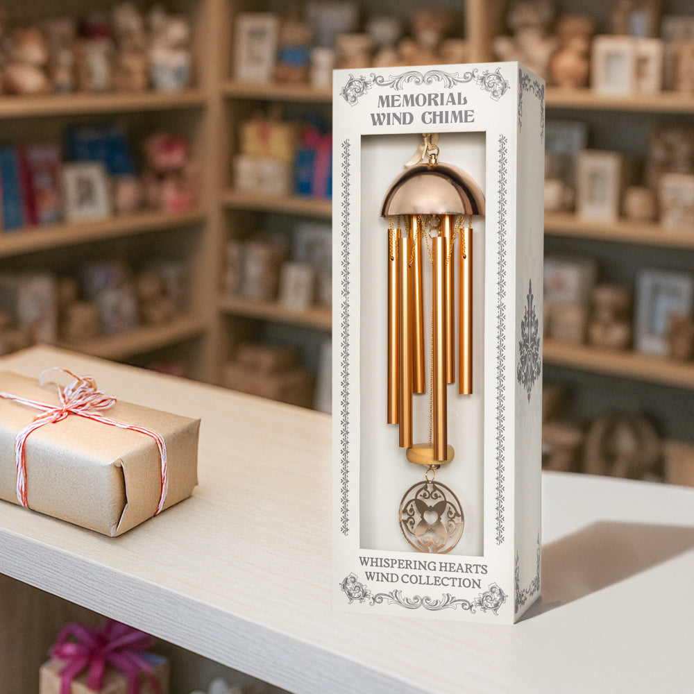 Memorial Wind Chime – Whispering Hearts™ Collection – Warm Gold 15”